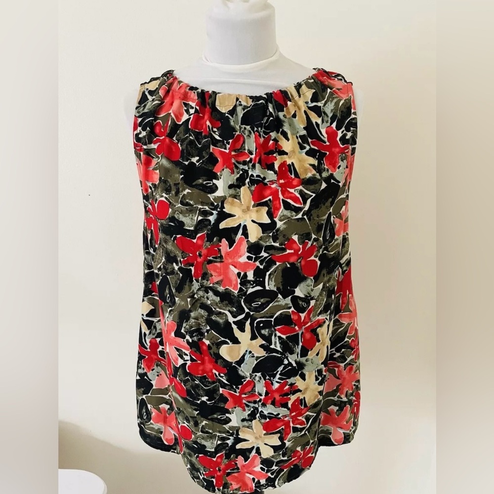 Mossimo Women Top Blouse S Multicolor Sleeveless Tie Back Floral Business Casual